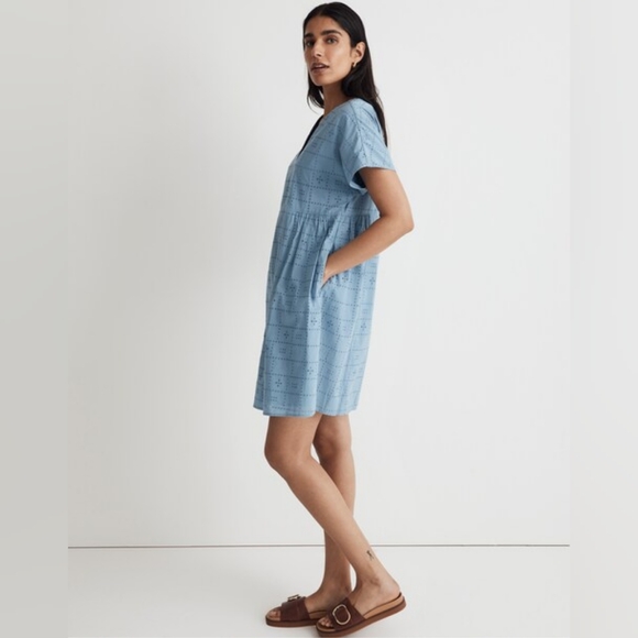 Madewell 2023 Button-Front V-Neck Mini Dress in Tranquil Lake Size XS - Picture 2 of 12